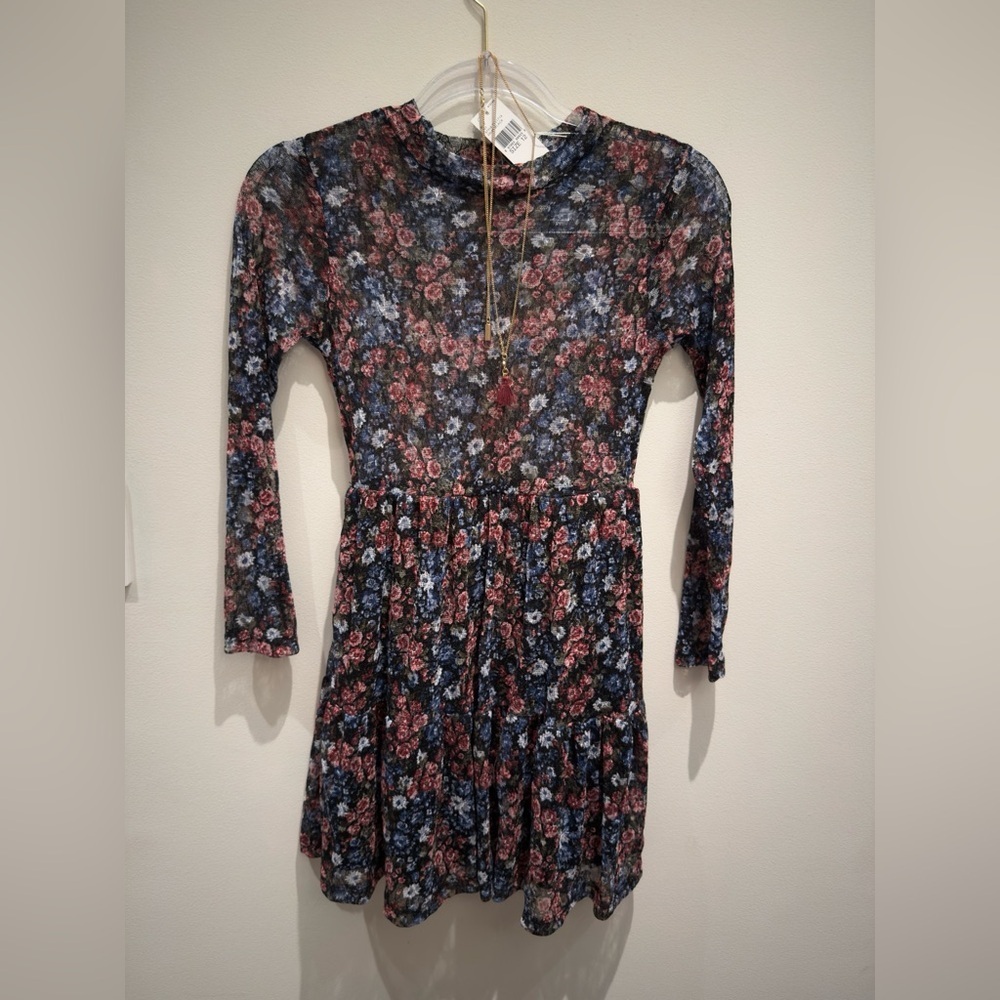NWT- Knitworks Black, Pink & Blue Floral Dress Size 12 Girls